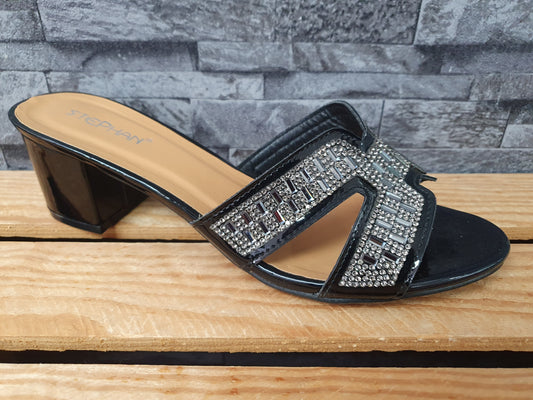 Damen Pantolette Sandalette Schwarz  Lack Glitzer Größe 41