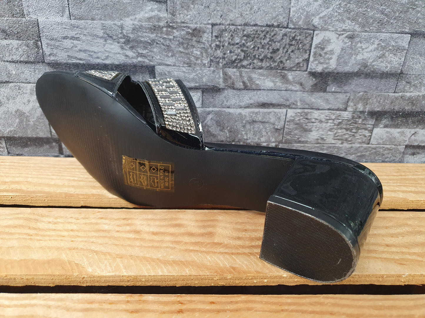 Damen Pantolette Sandalette Schwarz  Lack Glitzer Größe 41