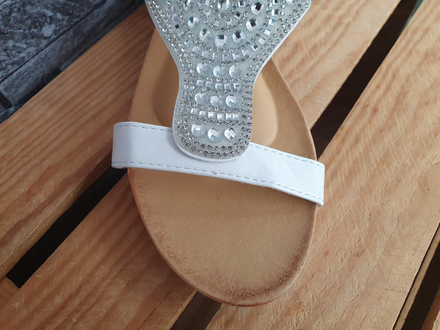 Damen Sandalen Sandalette Sommer Weiß  Glitzer