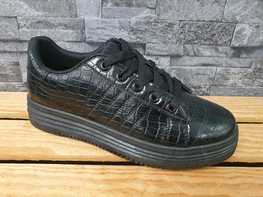 Damen Sneaker Plateausohle Schuhe Schwarz Freizeitschuhe