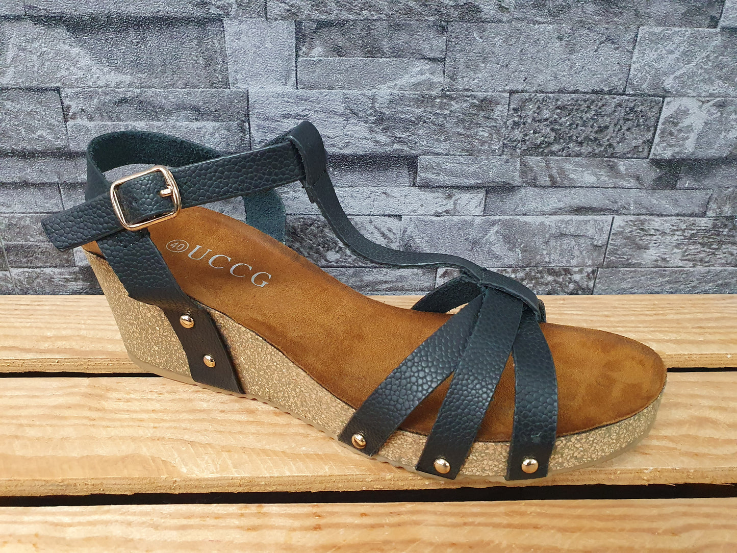 Damen Sandalen Sandalette Kailabsatz Schwarz