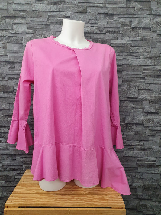Made In Italy Bluse Shirt Fuchsia Größe  36-44 Einheitsgröße
