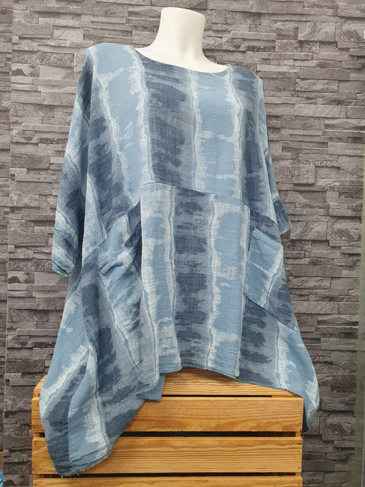 Made In Italy Tunika  Strandtunika Shirt Blau Einheitsgröße Größe 46-52