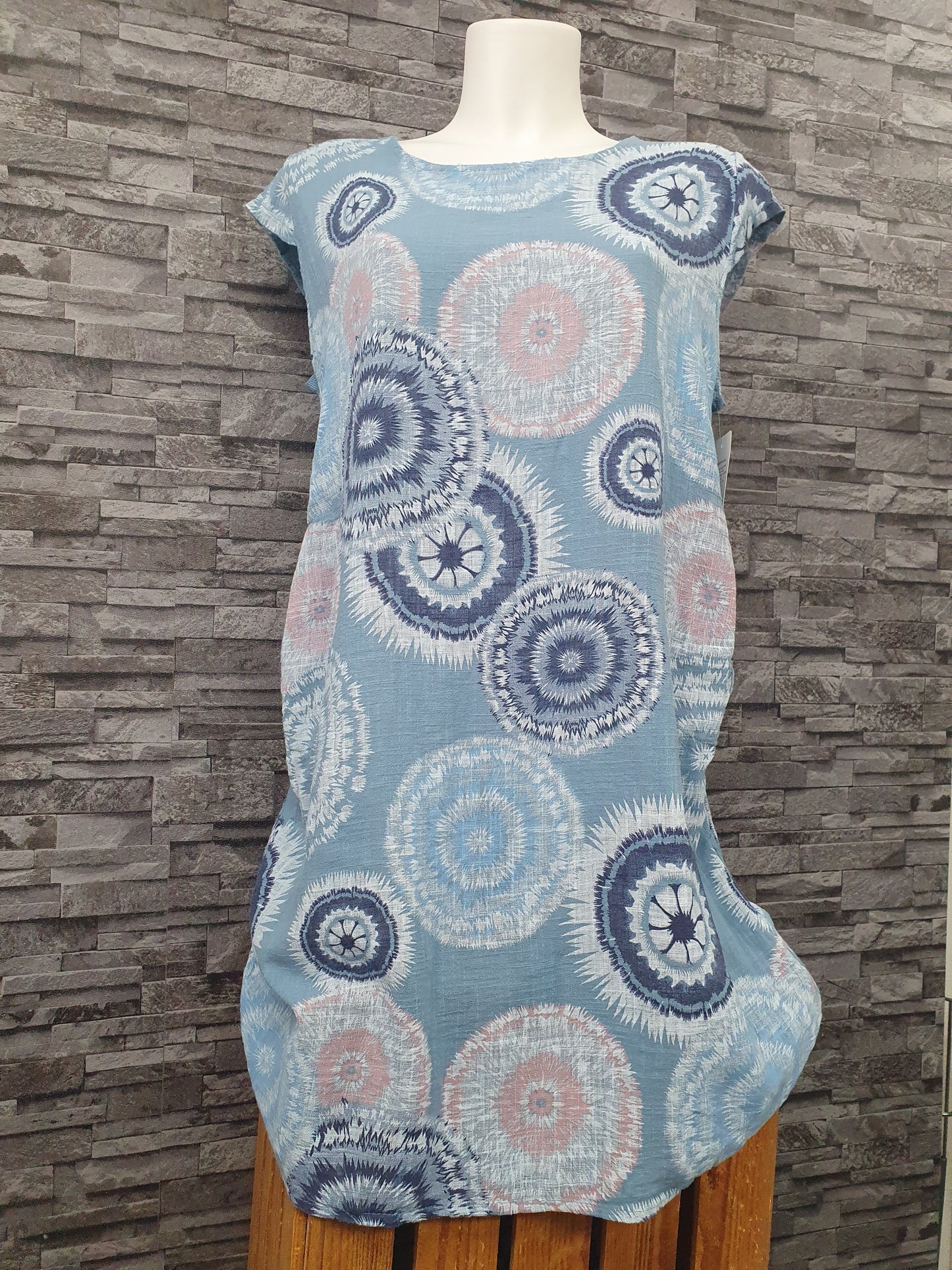 Made In Italy Damen Kleid Strandkleid Sommerkleid Pink & Blau Einheitsgröße