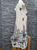 Made In Italy Damen Kleid Sommerkleid Blau & Pink Einheitsgröße Leinen
