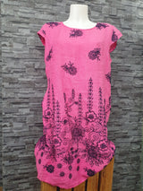 Made In Italy Damen Kleid Sommerkleid Blau & Pink Einheitsgröße Leinen