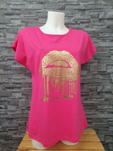 Damen Shirt Motiv  Weiß  & Fuchsia   Größe  38-44