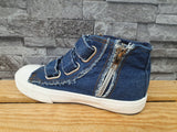 Kinder Mädchen Sneaker Knöchelschuh Klett Reißverschluss Jeans Blau