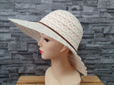 Damen Sonnenhut Sommer Hut Beige & Blau