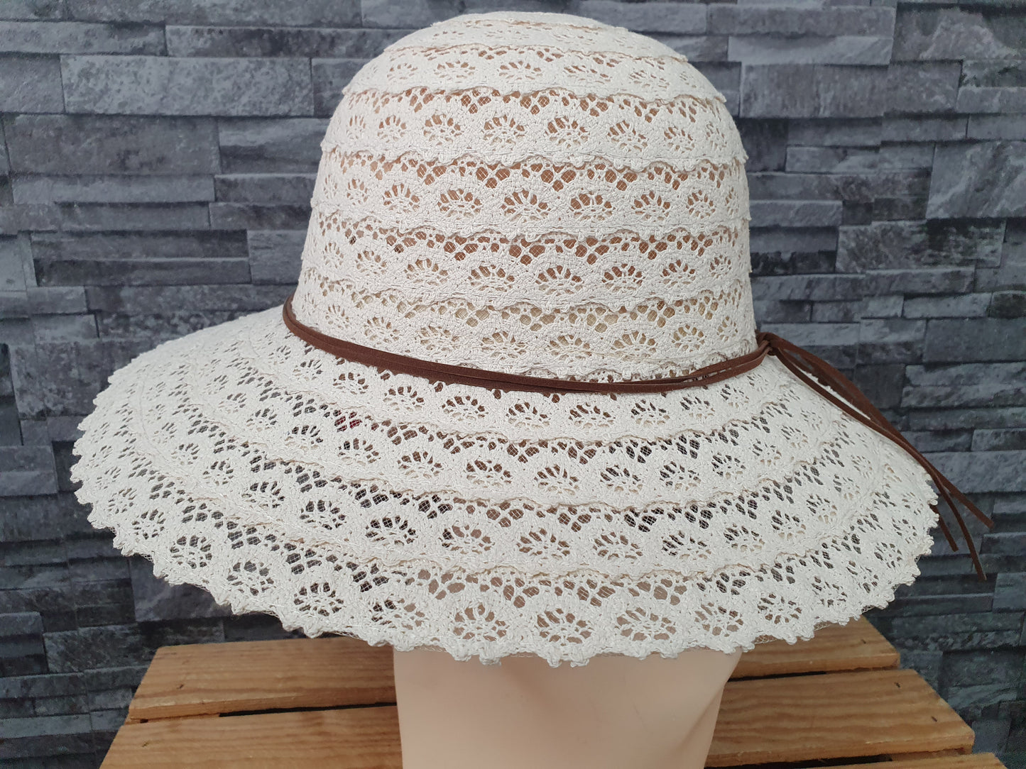Damen Sonnenhut Sommer Hut Beige & Blau