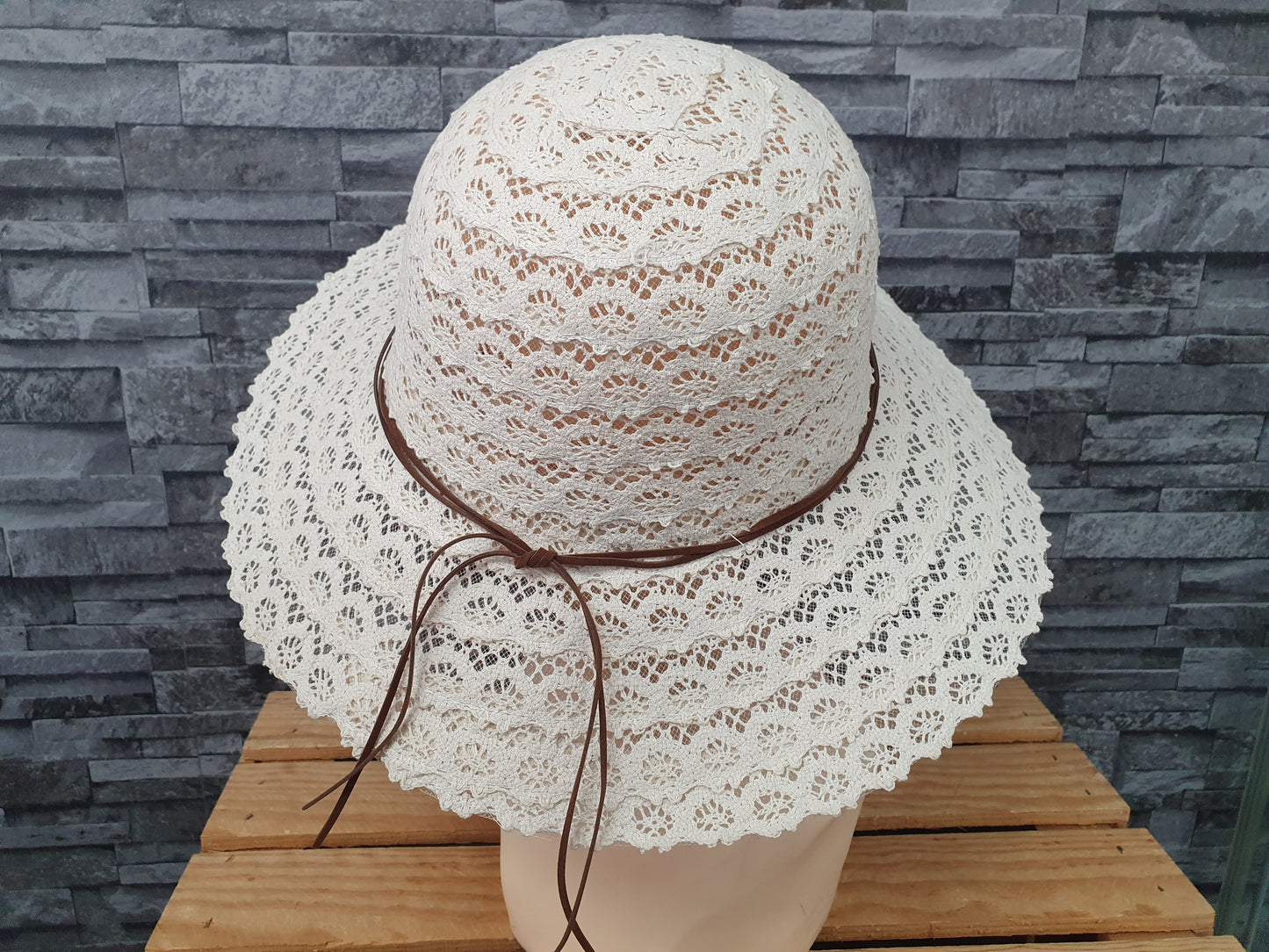 Damen Sonnenhut Sommer Hut Beige & Blau
