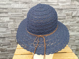 Damen Sonnenhut Sommer Hut Beige & Blau