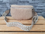 Damen Teddy Plüsch Bum Bag  Tasche Umhängetasche  Grau & Beige & Braun