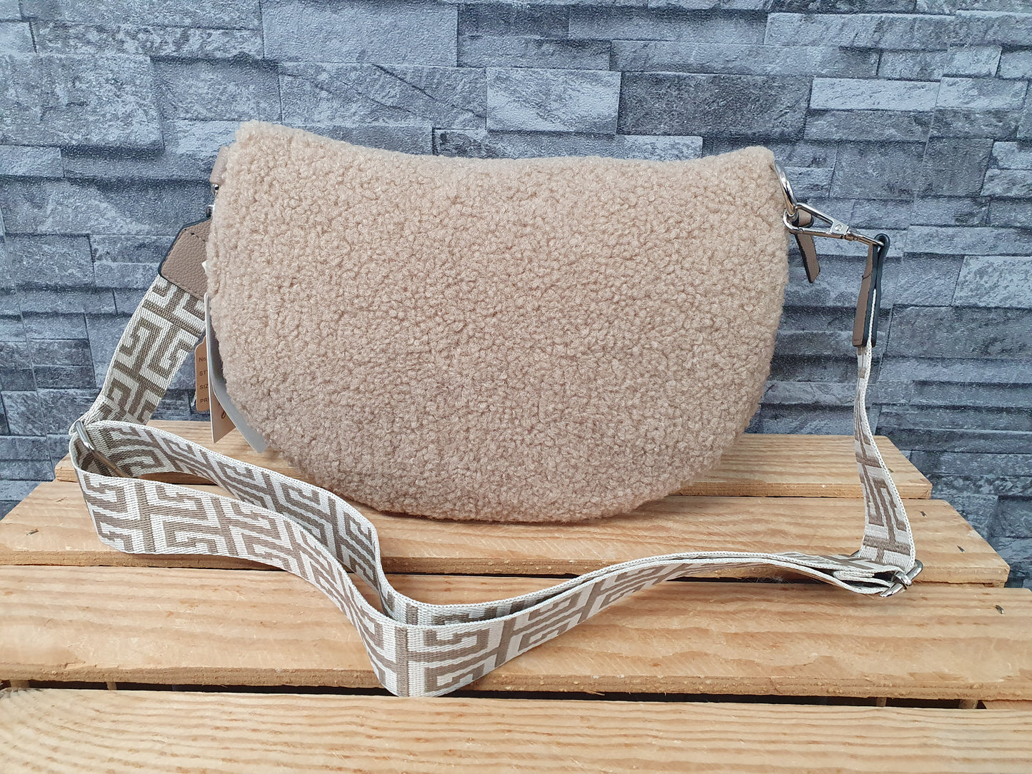 Damen Bum Bag Teddy Plüsch Tasche Umhängetasche Braun & Grau &  Beige
