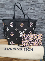 Original Louis Vuitton Neverfull MM Wild at Heart Schwarz Leder Neuwertig