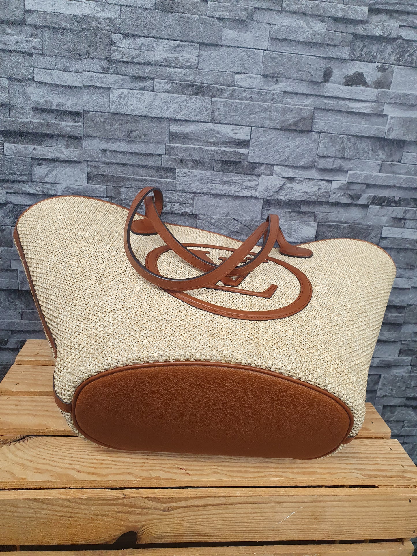 Original Louis Vuitton Saint Jacques Raffia Schultertasche Beige Braun