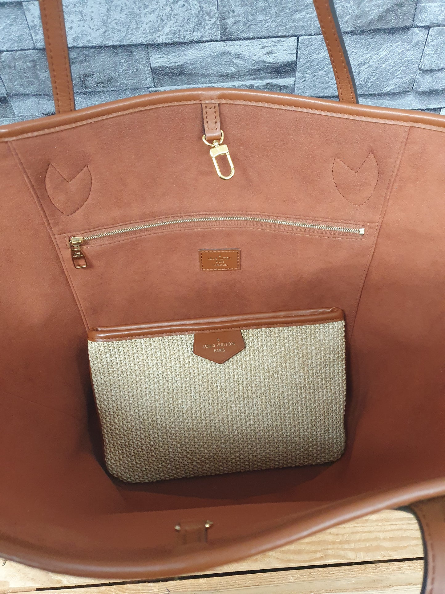 Original Louis Vuitton Saint Jacques Raffia Schultertasche Beige Braun