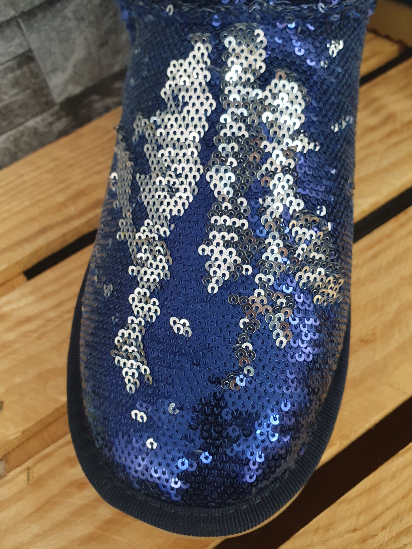 NEU! Damen Boots Pailetten   Blau Silber Gefüttert Kunstfell  Gr. 37-40
