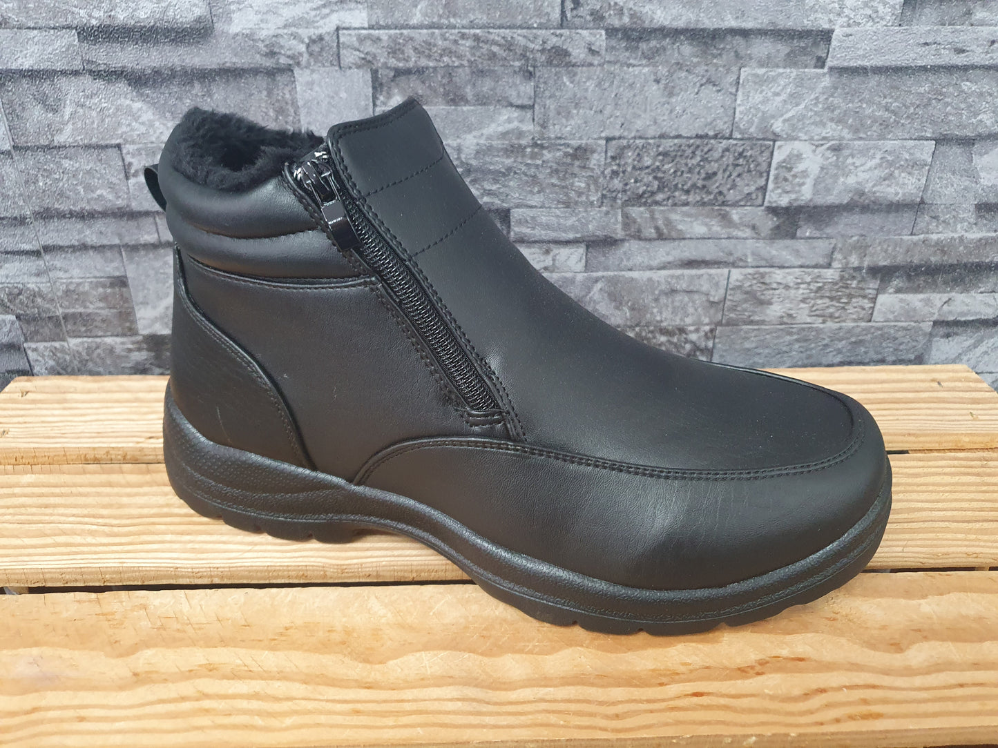 Magnus Herren Boots Warmfutter Schwarz 2 x Reißverschluss Schuhe Winterschuhe