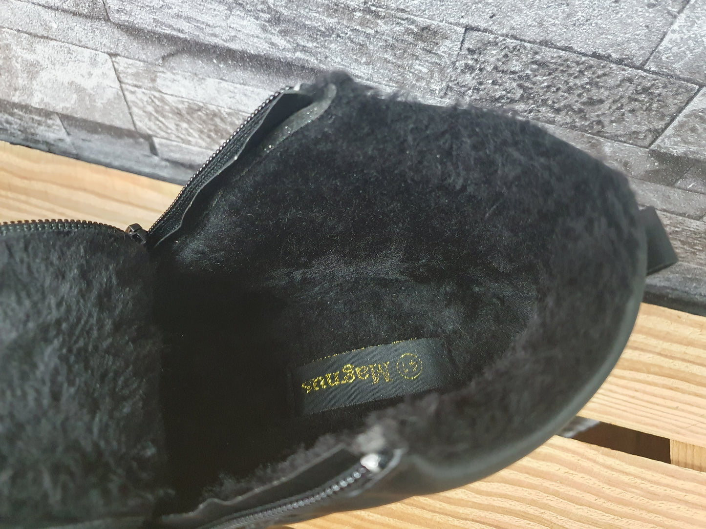 Magnus Herren Boots Warmfutter Schwarz 2 x Reißverschluss Schuhe Winterschuhe