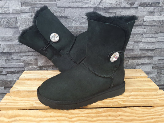 NEU! Original UGG Boots Bailey Button Bling Schwarz Gr.38 Lammfell Wildleder