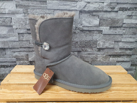 NEU! Original OOG Boots Bling Grau Teddyfell Wildleder Winterboots