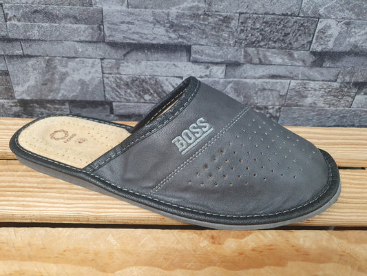 Herren Polnische Hauschuhe NOWO  Lederinnensohle Grau