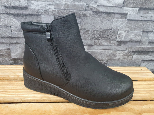 Scandi Damen Winter Stiefeletten Schwarz Gefütert 1x Reißverschluss Schuhe Gummisohle