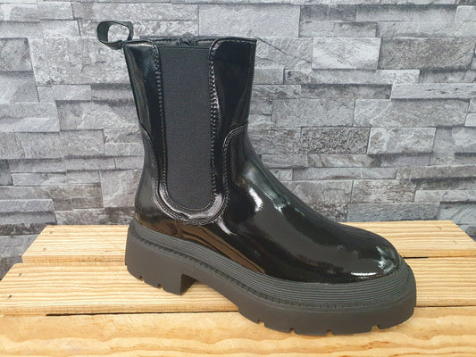 Damen Stiefelette Schwarz Plateau Lack Schuhe