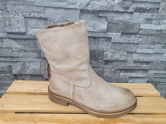 Damen-Winterstiefelette Beige, gefüttert, Vintage-Look, Größe 37