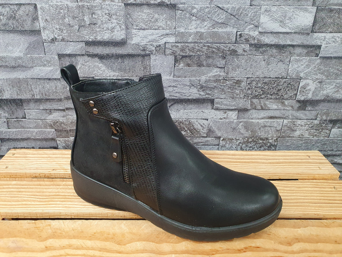 Damen Scandi Stiefelette Schwarz Herbst Reißverschluss Schuhe Winter