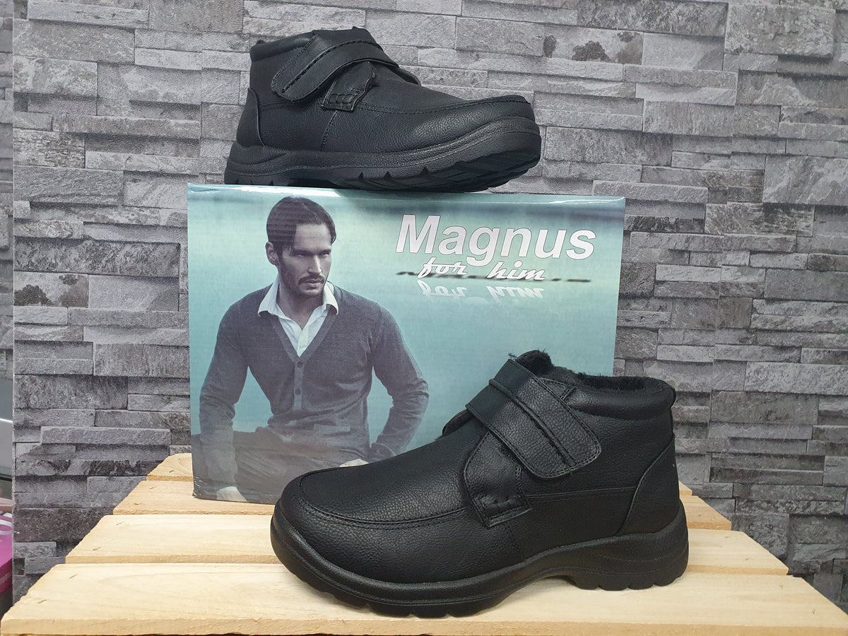 Magnus Herren Stiefelette Boots Schwarz Winter Gefütert 1 x Klett