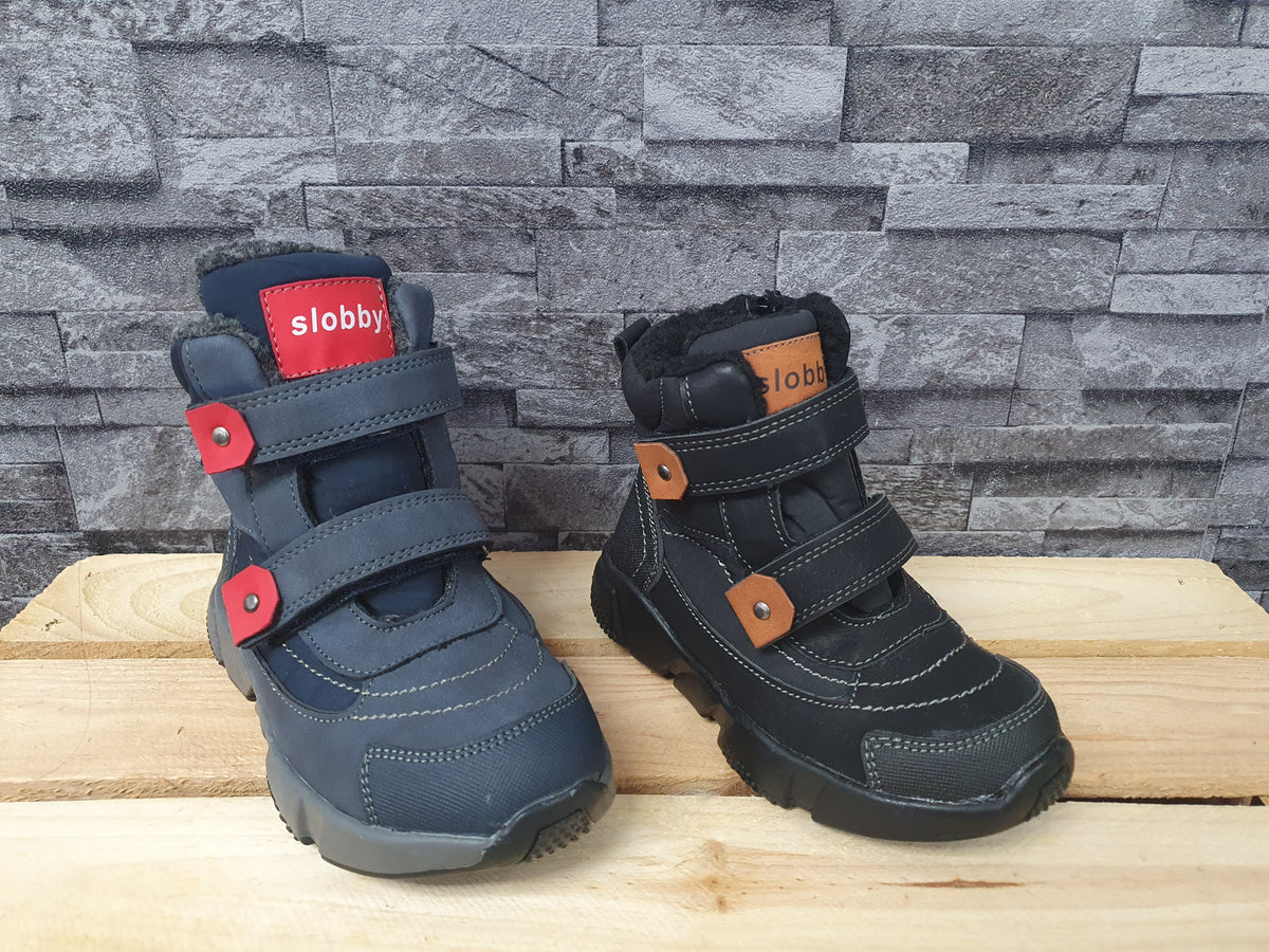 Kinder Slobby Boots Stifeletten Wiinter Blau Schwarz 2 x Klett