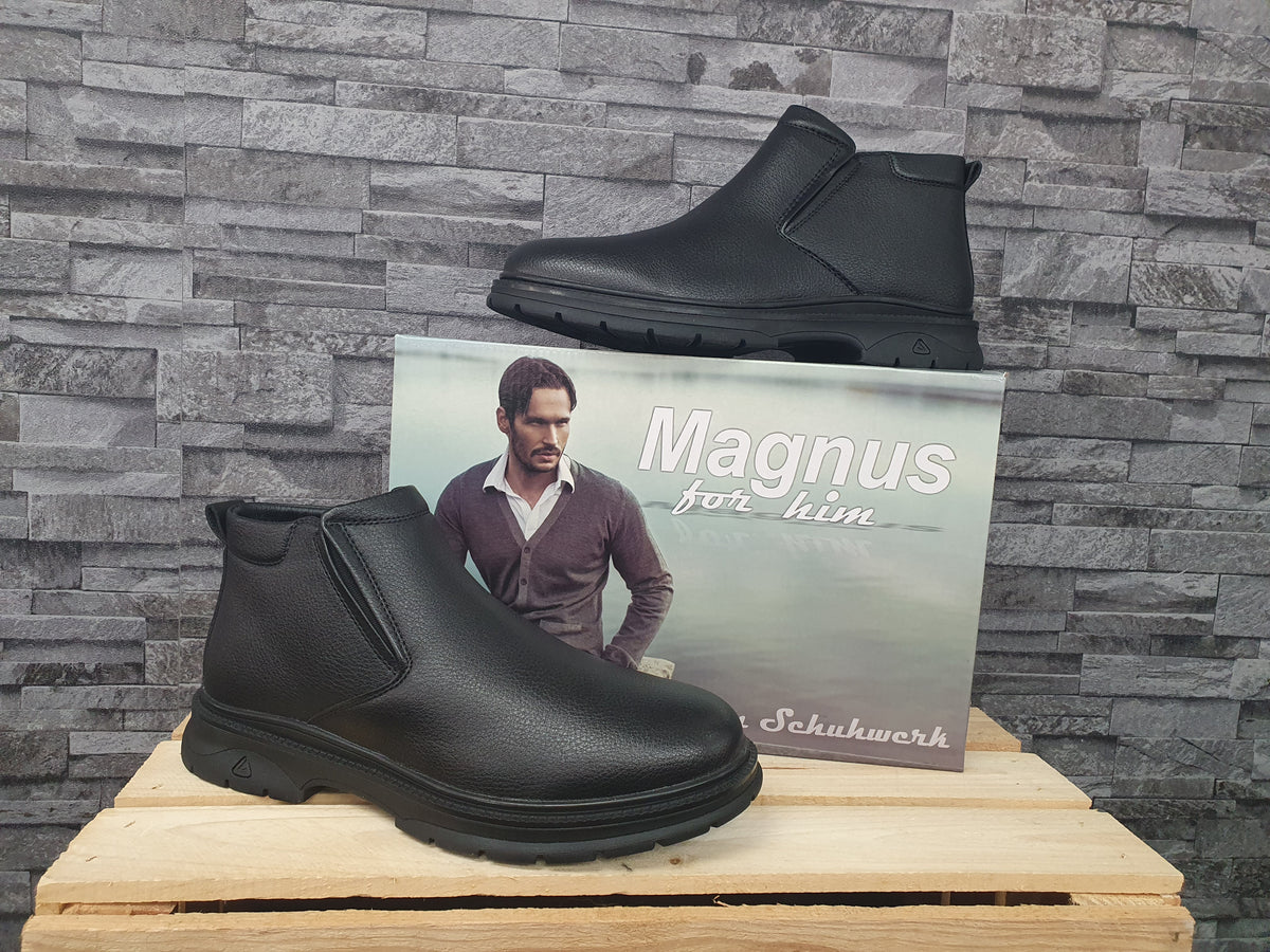 Herren Magnus Boots Stiefeletten Schwarz Warmfutter Gummisohle Winter Gr.40-45