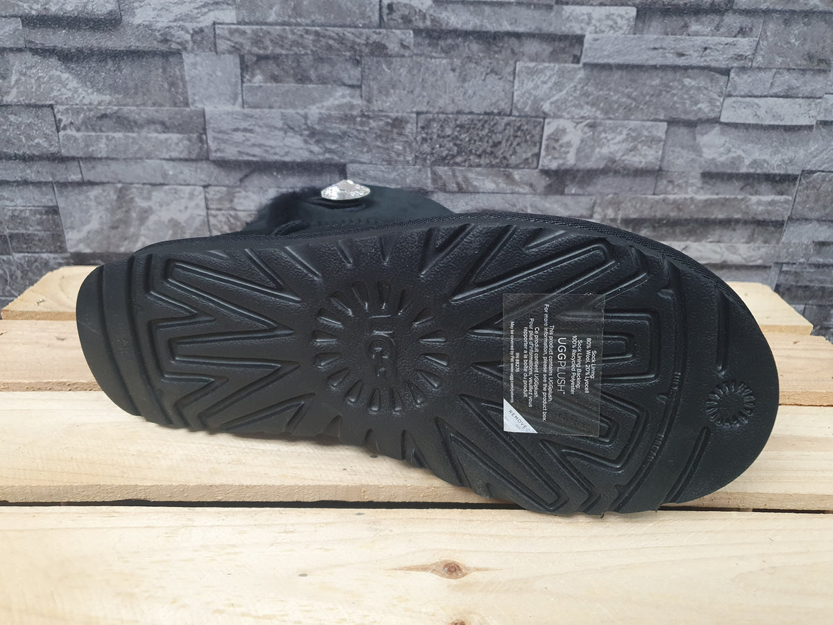 NEU! Original UGG Boots Mini Bailey Button Bling Schwarz  Lammfell  Gr.41